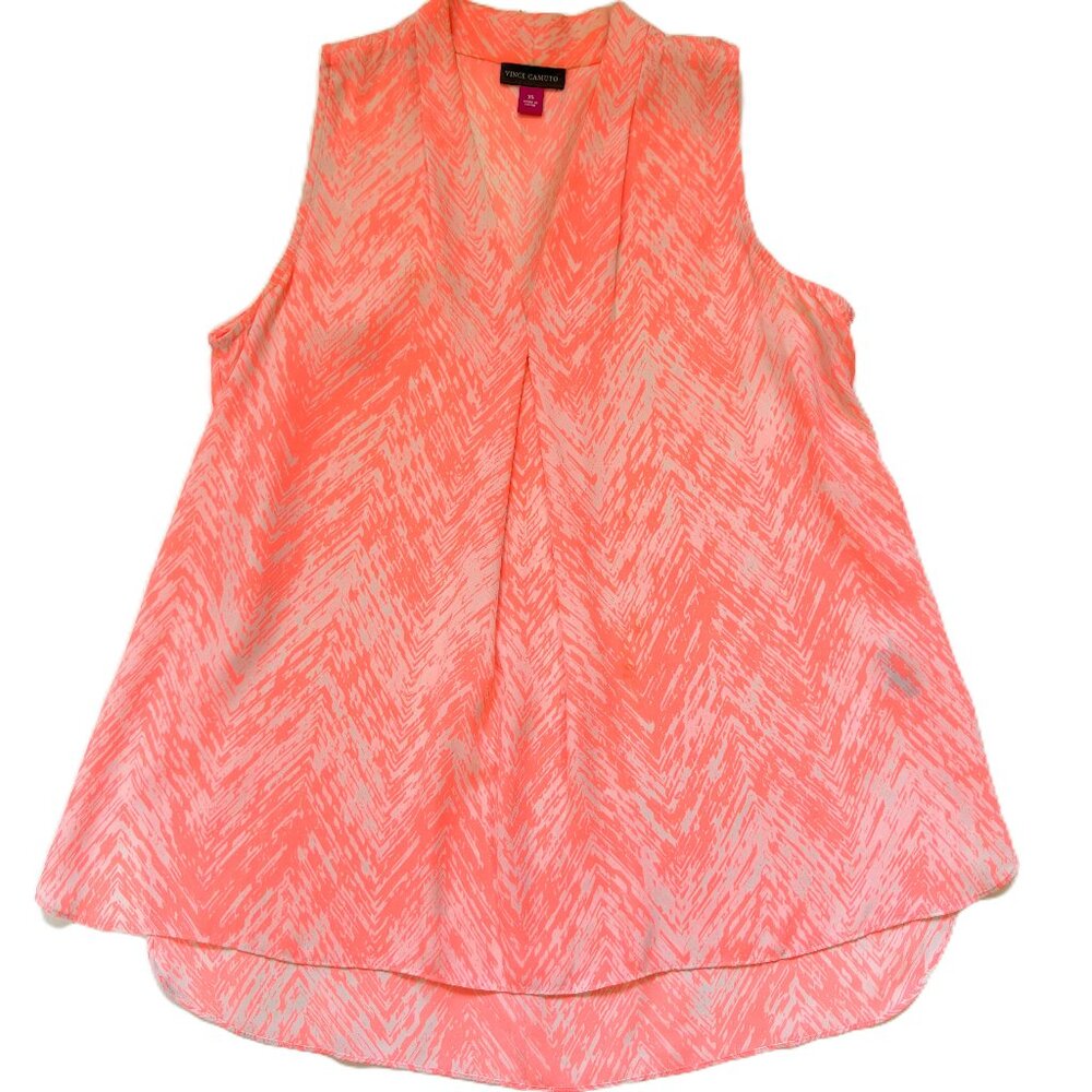 Vince Camuto Women Sheer Sleeveless V-Neck Print Blouse Top Size XS